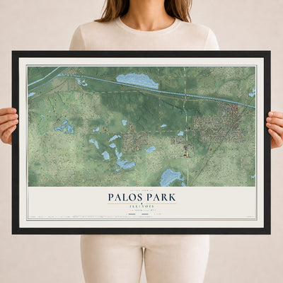 Map of Palos Park, Illinois, 18 x 24 inch print in a black wood frame