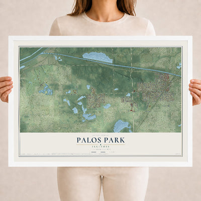 Map of Palos Park, Illinois, 18 x 24 inch print in a white wood frame