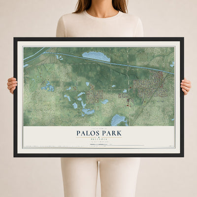 Map of Palos Park, Illinois, 24 x 36 inch print in a black wood frame