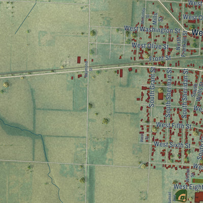 Second close-up of the map of Pana, Illinois print showing more streets and buildings