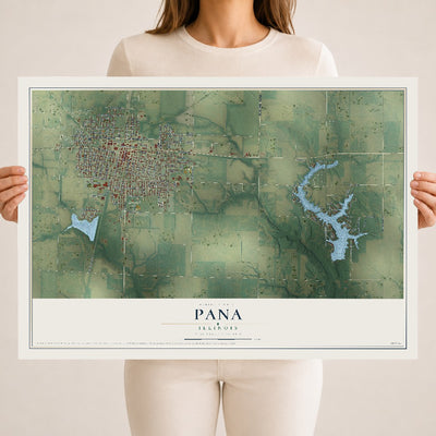 Map of Pana, Illinois, 18 x 24 inch unframed archival matte print