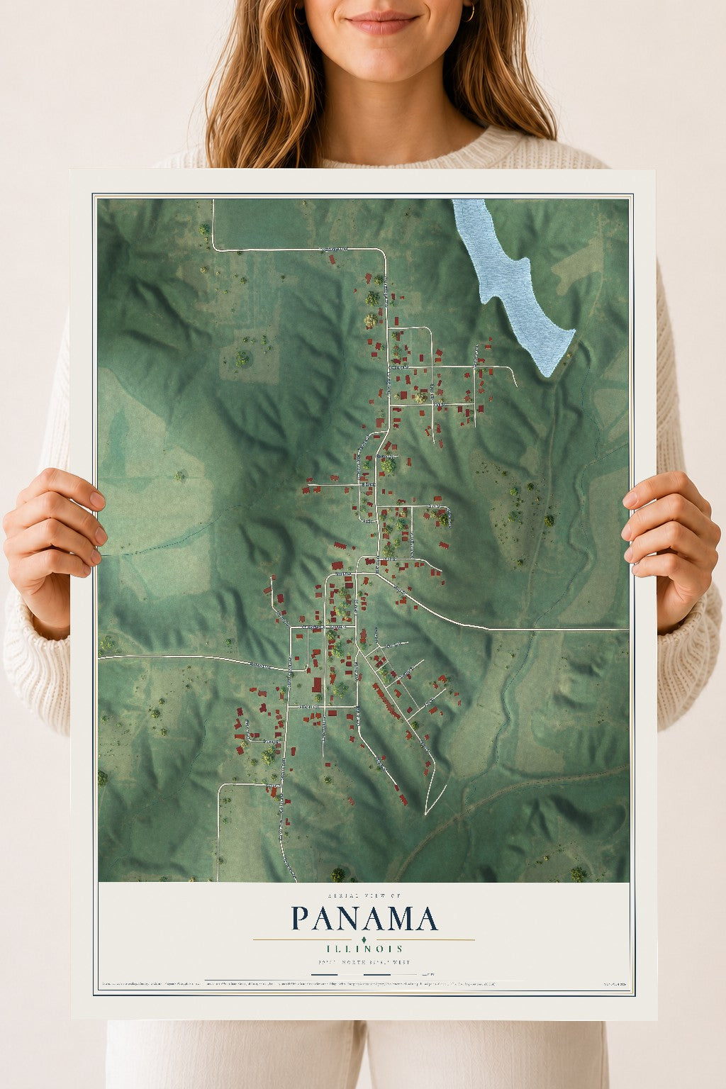 Map of Panama, Illinois, 18 x 24 inch unframed archival matte print