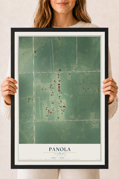 Map of Panola, Illinois, 18 x 24 inch print in a black wood frame