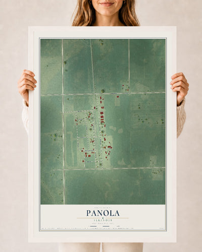 Map of Panola, Illinois, 24 x 36 inch print in a white wood frame