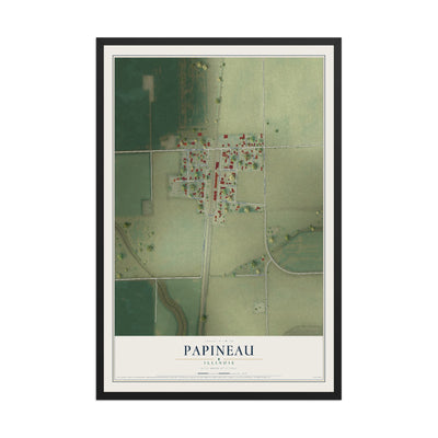 Map of Papineau, Illinois, 12 x 18 inch print in a black wood frame