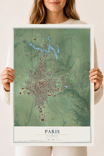 Map of Paris, Illinois, 18 x 24 inch unframed archival matte print