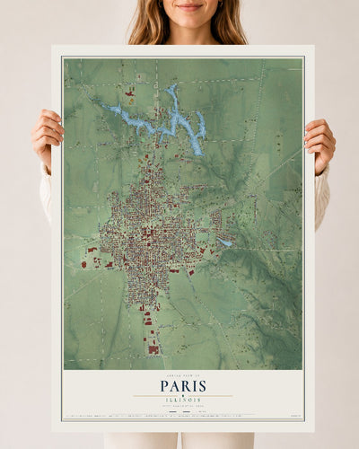 Map of Paris, Illinois, 24 x 36 inch unframed archival matte print