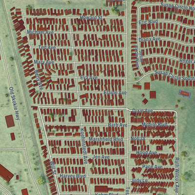 Close-up of the map of Park City, Illinois print showing street and building detail