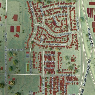 Second close-up of the map of Park City, Illinois print showing more streets and buildings