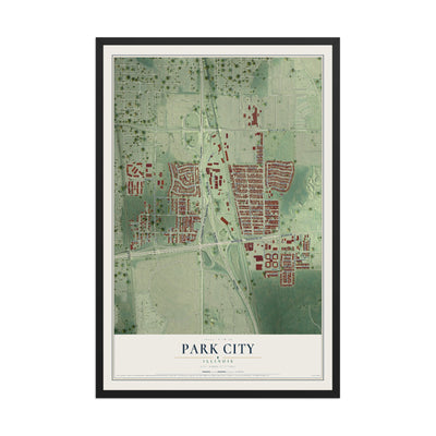Map of Park City, Illinois, 12 x 18 inch print in a black wood frame
