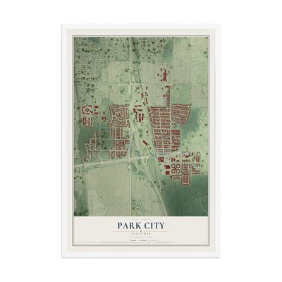Map of Park City, Illinois, 12 x 18 inch print in a white wood frame