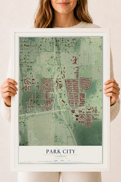 Map of Park City, Illinois, 18 x 24 inch print in a white wood frame
