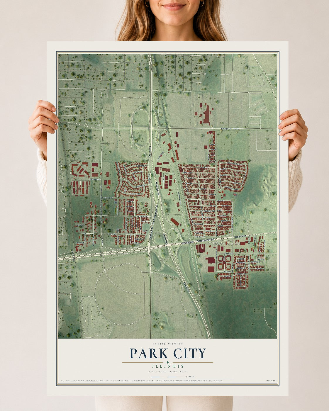 Map of Park City, Illinois, 24 x 36 inch unframed archival matte print