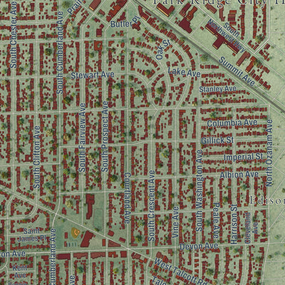 Close-up of the map of Park Ridge, Illinois print showing street and building detail