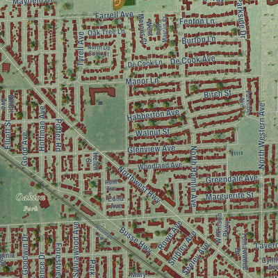 Second close-up of the map of Park Ridge, Illinois print showing more streets and buildings