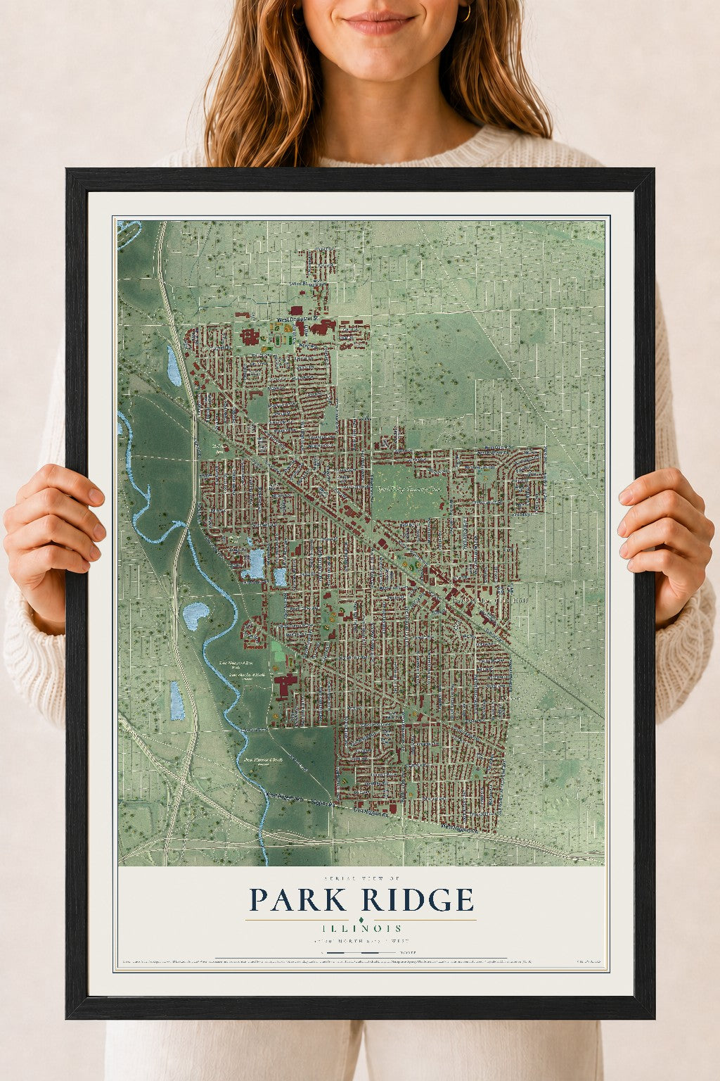 Map of Park Ridge, Illinois, 18 x 24 inch print in a black wood frame