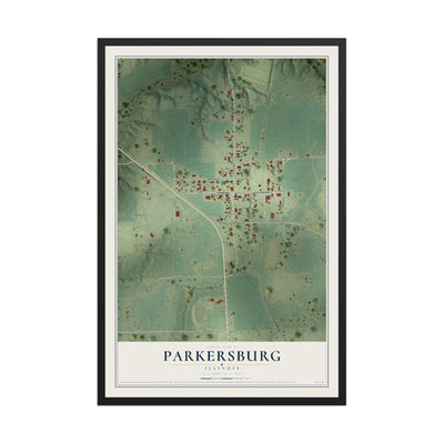 Map of Parkersburg, Illinois, 12 x 18 inch print in a black wood frame