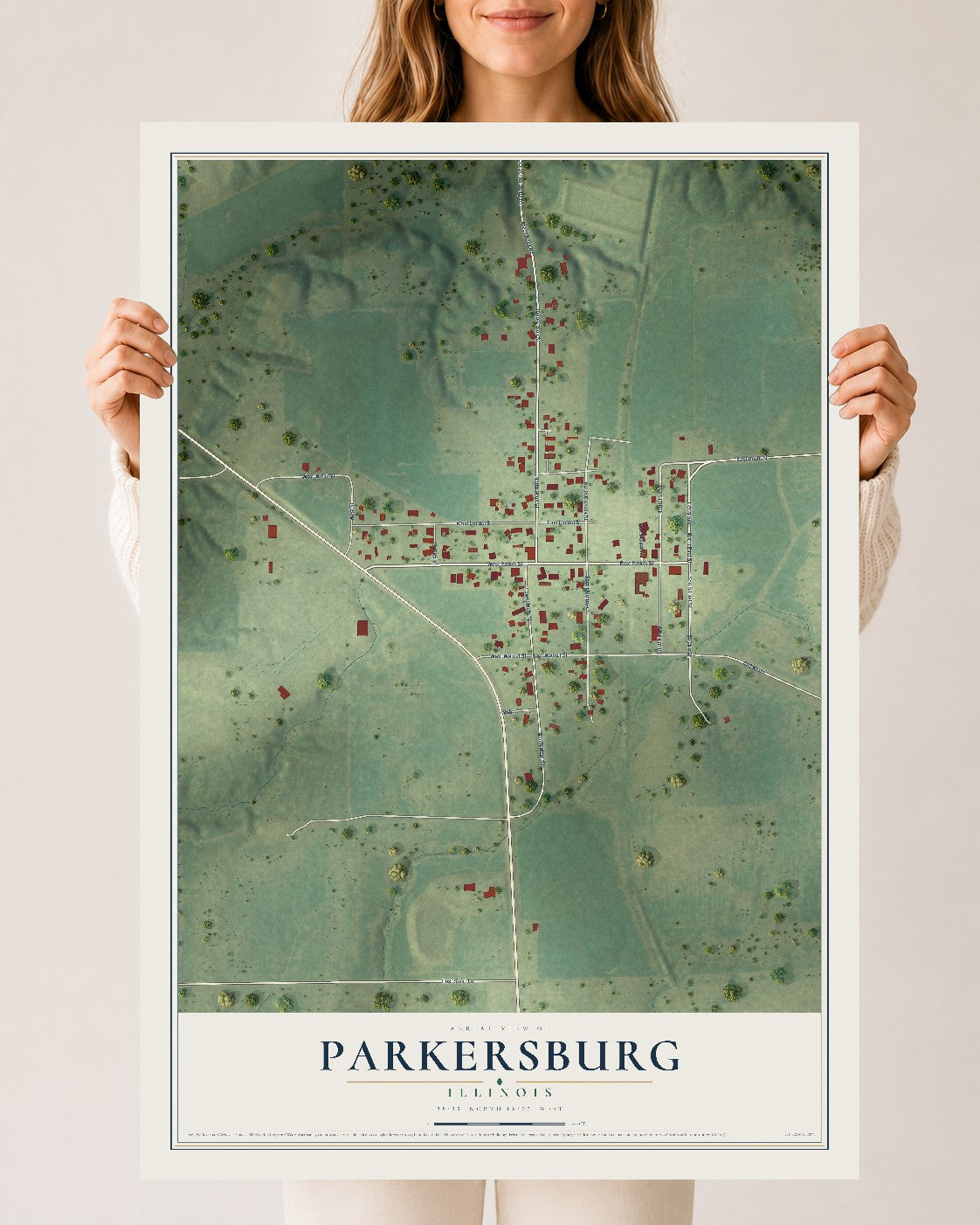 Map of Parkersburg, Illinois, 24 x 36 inch unframed archival matte print