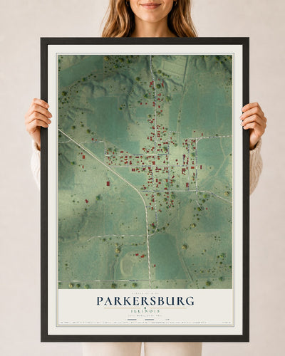 Map of Parkersburg, Illinois, 24 x 36 inch print in a black wood frame