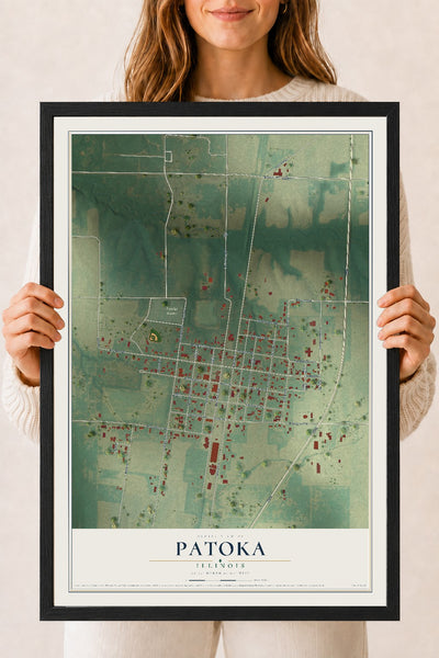 Map of Patoka, Illinois, 18 x 24 inch print in a black wood frame