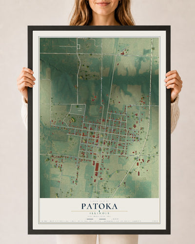 Map of Patoka, Illinois, 24 x 36 inch print in a black wood frame