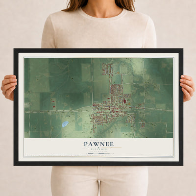 Map of Pawnee, Illinois, 12 x 18 inch print in a black wood frame
