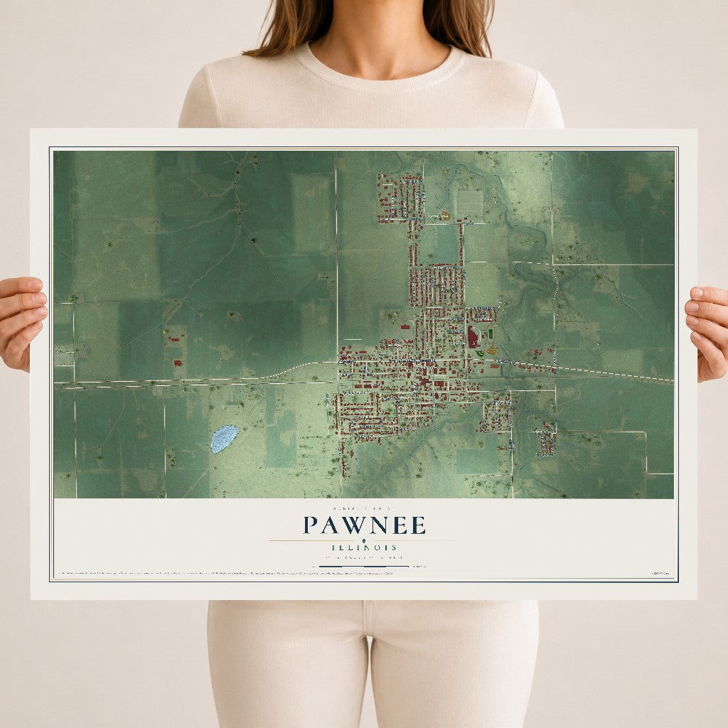 Map of Pawnee, Illinois, 18 x 24 inch unframed archival matte print