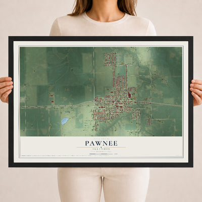 Map of Pawnee, Illinois, 18 x 24 inch print in a black wood frame