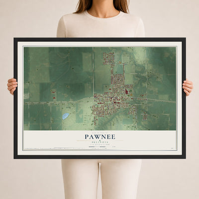 Map of Pawnee, Illinois, 24 x 36 inch print in a black wood frame