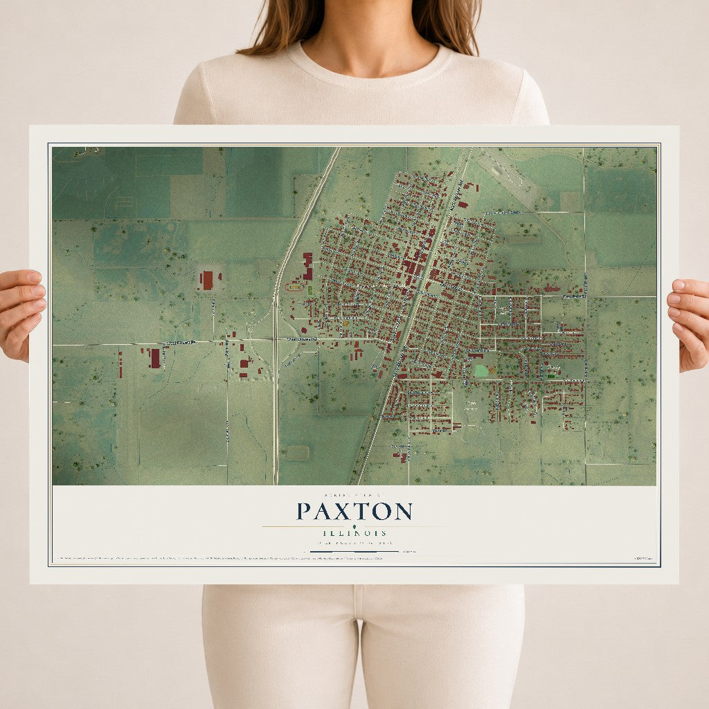 Map of Paxton, Illinois, 18 x 24 inch unframed archival matte print