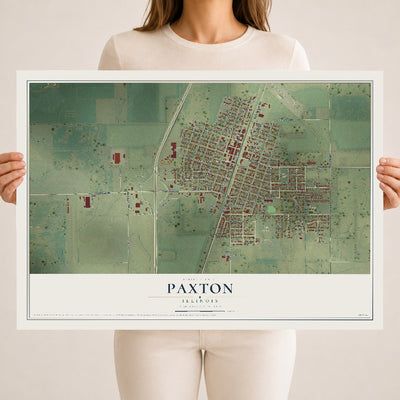 Map of Paxton, Illinois, 18 x 24 inch unframed archival matte print