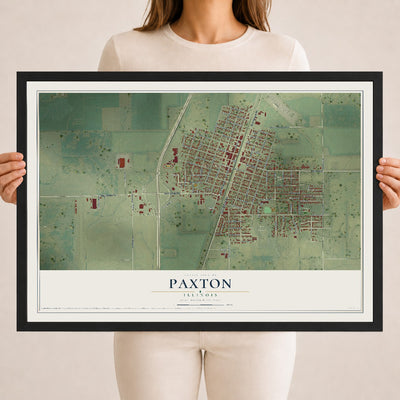 Map of Paxton, Illinois, 18 x 24 inch print in a black wood frame