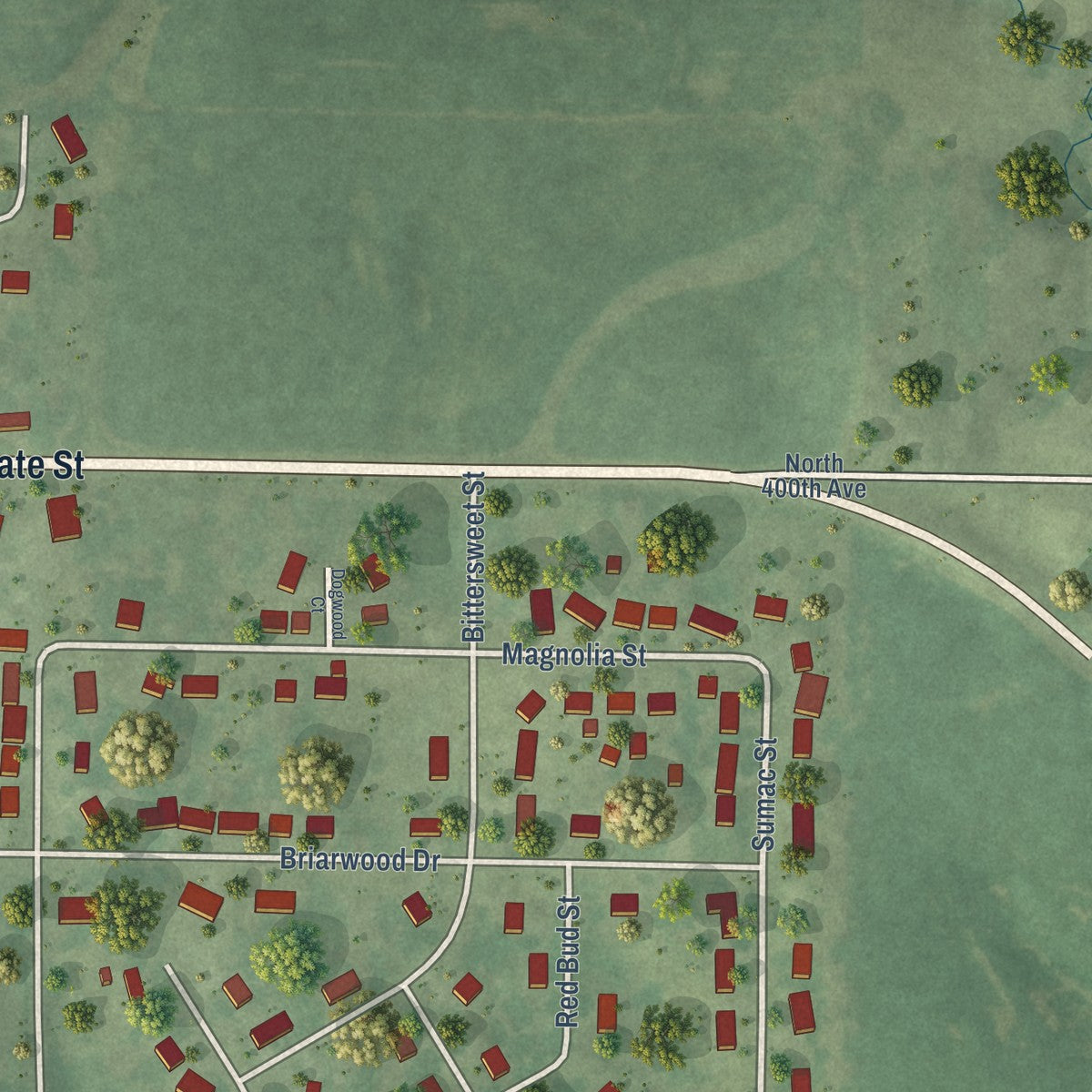 Second close-up of the map of Payson, Illinois print showing more streets and buildings
