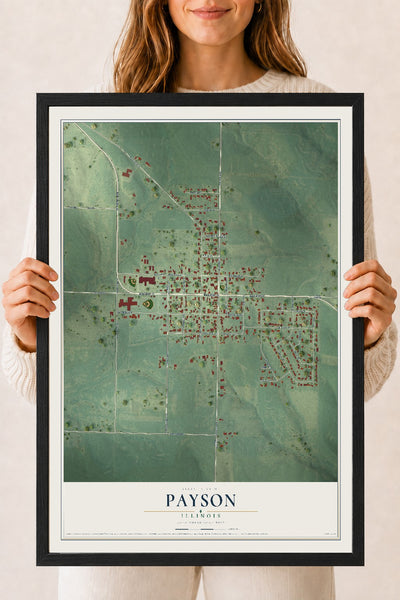 Map of Payson, Illinois, 18 x 24 inch print in a black wood frame