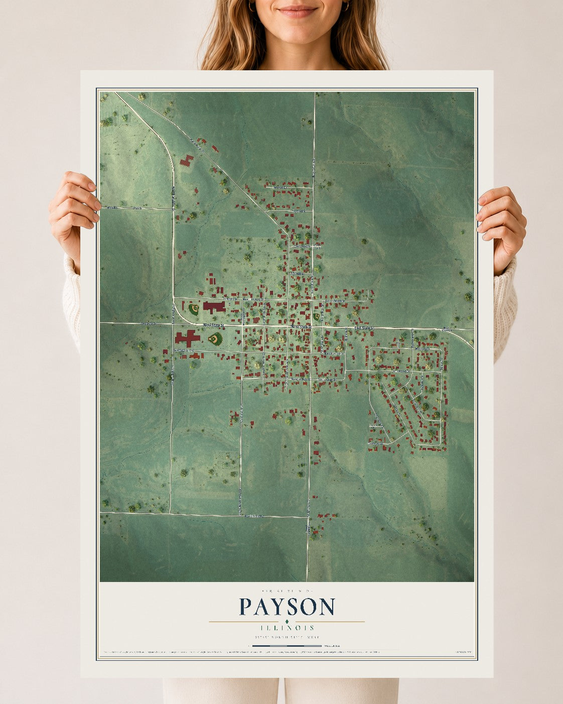 Map of Payson, Illinois, 24 x 36 inch unframed archival matte print