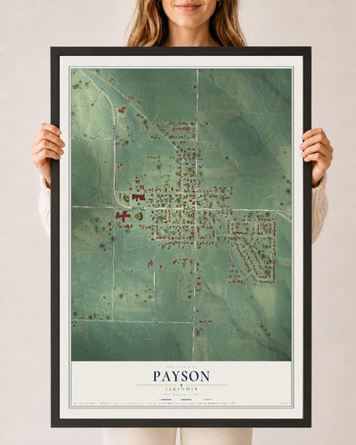 Map of Payson, Illinois, 24 x 36 inch print in a black wood frame