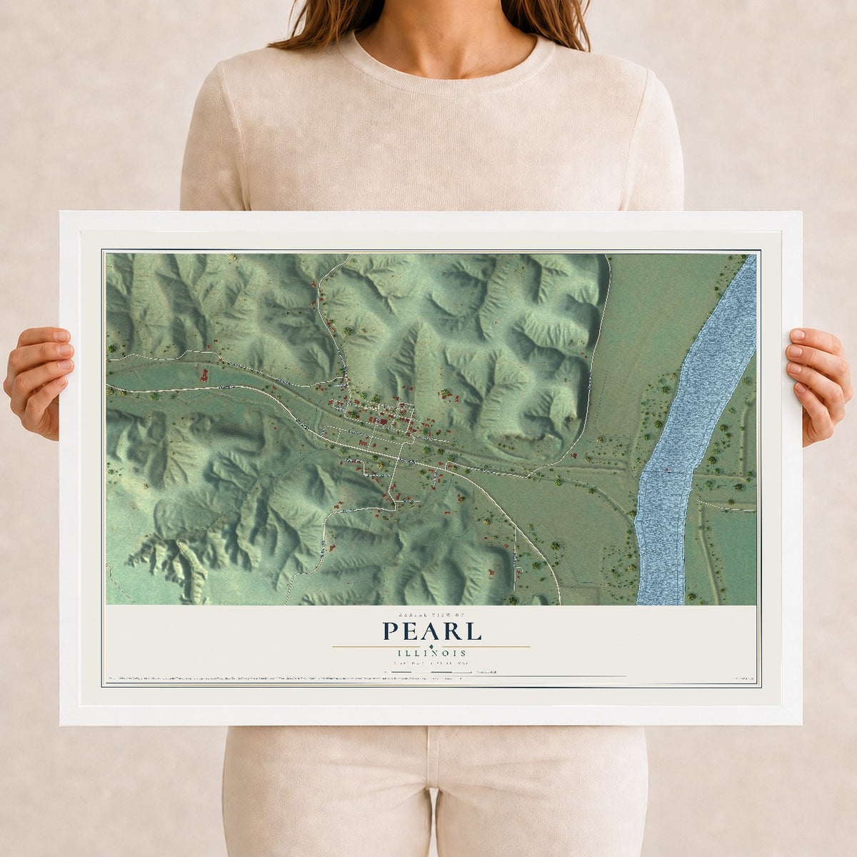 Map of Pearl, Illinois, 12 x 18 inch print in a white wood frame