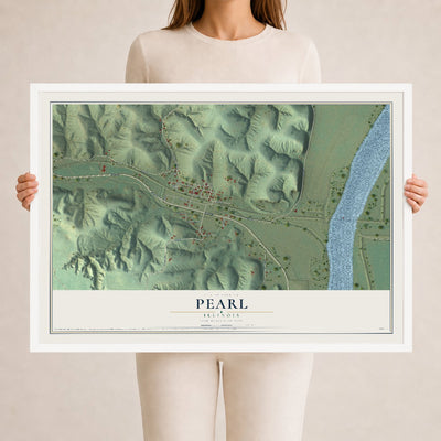 Map of Pearl, Illinois, 24 x 36 inch print in a white wood frame