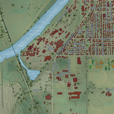 Second close-up of the map of Pekin, Illinois print showing more streets and buildings