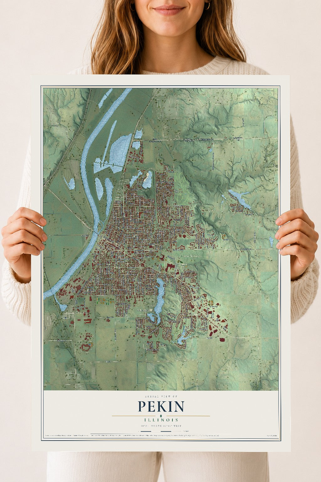 Map of Pekin, Illinois, 18 x 24 inch unframed archival matte print