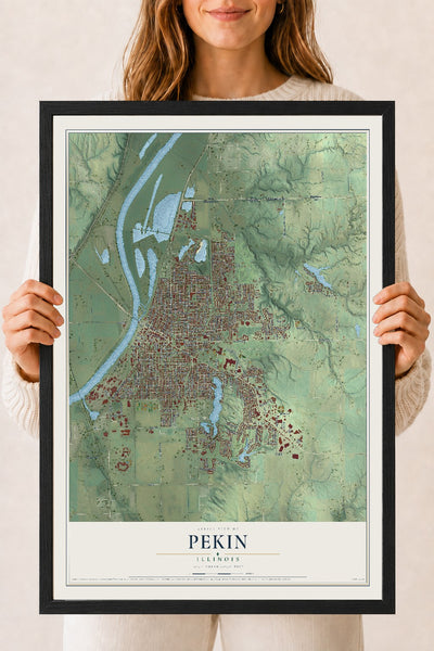 Map of Pekin, Illinois, 18 x 24 inch print in a black wood frame