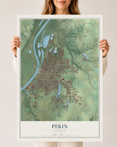 Map of Pekin, Illinois, 24 x 36 inch unframed archival matte print