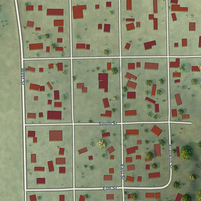 Close-up of the map of Penfield, Illinois print showing street and building detail