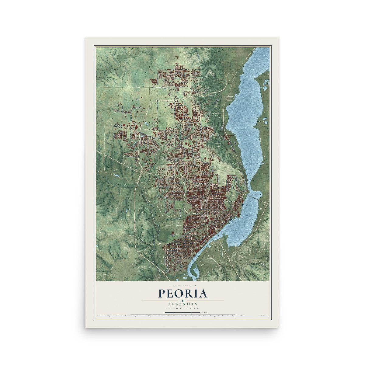Map of Peoria, Illinois, 12 x 18 inch unframed archival matte print