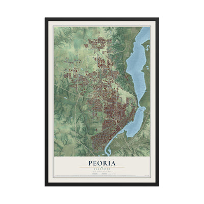 Map of Peoria, Illinois, 12 x 18 inch print in a black wood frame