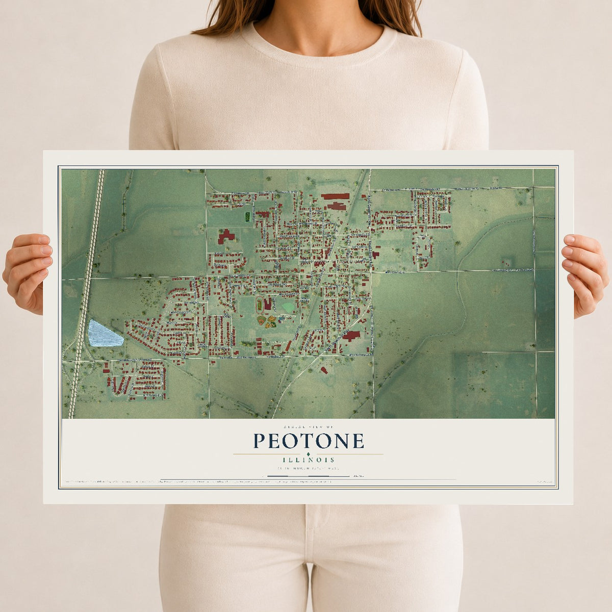 Map of Peotone, Illinois, 12 x 18 inch unframed archival matte print