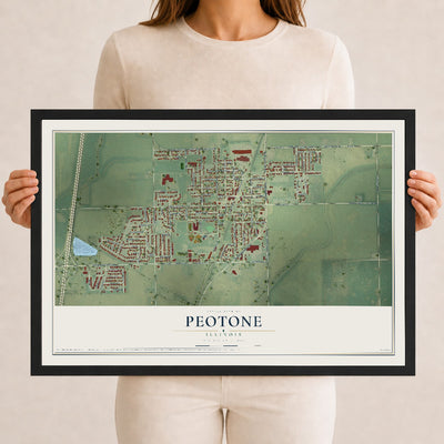 Map of Peotone, Illinois, 12 x 18 inch print in a black wood frame