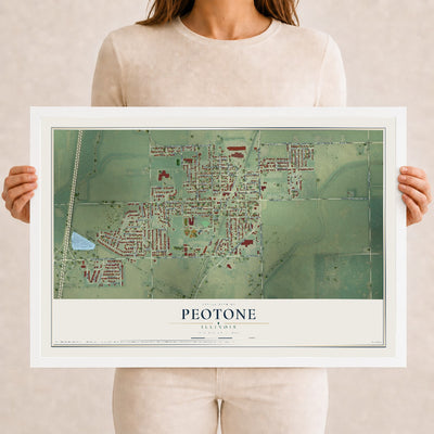 Map of Peotone, Illinois, 12 x 18 inch print in a white wood frame