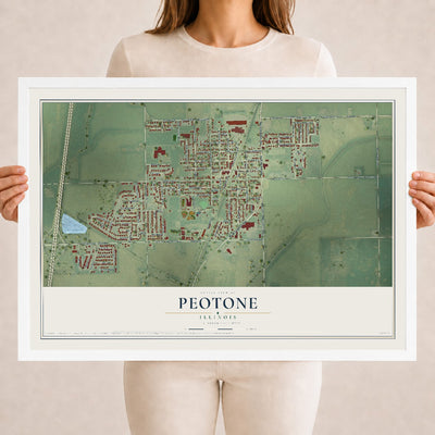 Map of Peotone, Illinois, 18 x 24 inch print in a white wood frame