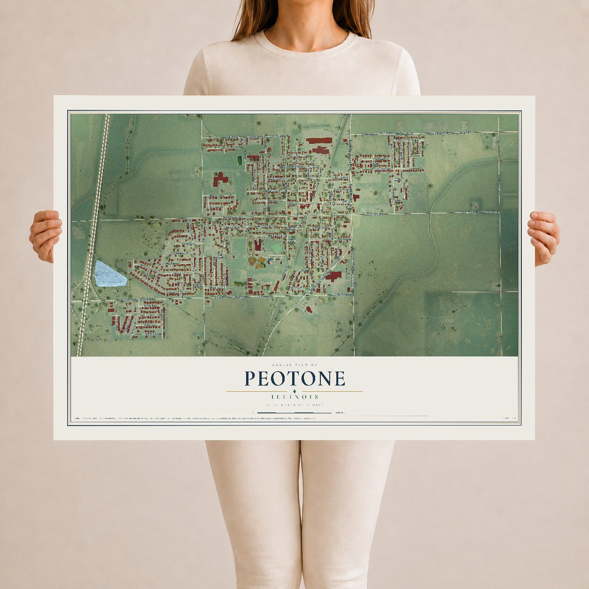 Map of Peotone, Illinois, 24 x 36 inch unframed archival matte print